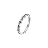 925 Sterling Silver Cuff Finger Ring Heart platinum plated adjustable & micro pave cubic zirconia & for woman 2.2mm US Ring Sold By PC