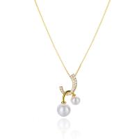 925 Sterling Silver Necklace, with Shell Pearl, with 2inch extender chain, plated, box chain & micro pave cubic zirconia & for woman, more colors for choice, 22.6x12.6mm, Length:Approx 15.7 Inch, Sold By PC