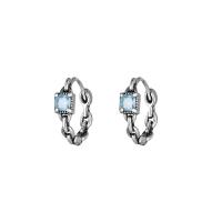 925 Sterling Silver Huggie Hoop Earring, antique silver color plated, fashion jewelry & micro pave cubic zirconia & for woman, 14x12mm, Sold By Pair