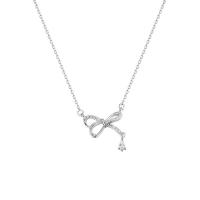 925 Sterling Silver Necklace with 2inch extender chain Bowknot platinum plated cross chain & micro pave cubic zirconia & for woman 14mm Length Approx 15.7 Inch Sold By PC