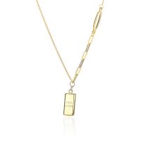 925 Sterling Silver Necklace, with 2inch extender chain, Geometrical Pattern, gold color plated, sideways chain & with letter pattern & for woman, 5.8x13.7mm, Length:Approx 15.7 Inch, Sold By PC