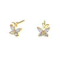 925 Sterling Silver Stud Earring, Butterfly, plated, fashion jewelry & micro pave cubic zirconia & for woman, more colors for choice, 7.50x8mm, Sold By Pair