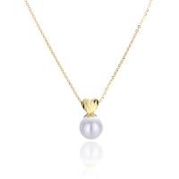 925 Sterling Silver Necklace, with Shell Pearl, with 1.2inch extender chain, plated, oval chain & for woman, more colors for choice, 14.40mm, Length:Approx 15.7 Inch, Sold By PC