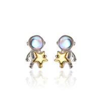 925 Sterling Silver Stud Earring, with Moonstone, Astronaut, plated, fashion jewelry & for woman, 6.70x10mm, Sold By Pair