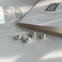 925 Sterling Silver Stud Earring with Shell Pearl platinum plated & for woman 10mm Sold By Pair