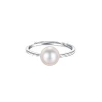 925 Sterling Silver Cuff Finger Ring, with Shell Pearl, silver color plated, fashion jewelry & adjustable & for woman, 8mm, Sold By PC