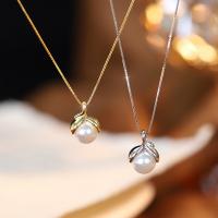 925 Sterling Silver Necklace, with Shell Pearl, with 2inch extender chain, plated, fashion jewelry & box chain & for woman, more colors for choice, 10.2x14.8mm, Length:Approx 15.7 Inch, Sold By PC