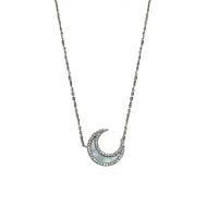 925er Sterling Silber Halskette, mit Weiße Muschel, mit Verlängerungskettchen von 2inch, Mond, plattiert, Micro pave Zirkonia & für Frau, keine, 15.4x15.4mm, Länge:ca. 15.7 ZollInch, verkauft von PC