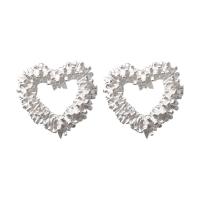 925 Sterling Silver Stud Earring Heart plated fashion jewelry & for woman & hollow Sold By Pair