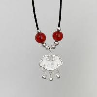 925 Sterling Silver Necklace with Wax Cord & Agate silver color plated fashion jewelry & for woman Length Approx 14.6 Inch Sold By PC