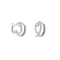 925 Sterling Silver Asymmetric Earrings Cat and Fish platinum plated micro pave cubic zirconia & for woman & hollow  Inner Approx 9.3mm Sold By Pair