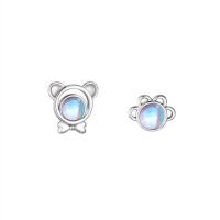 925 Sterling Silver Asymmetric Stud Earrings with Moonstone Bear platinum plated fashion jewelry & for woman  Sold By Pair