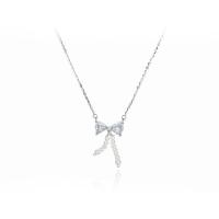 925 Sterling Silver Necklace with Shell Pearl with 2inch extender chain Bowknot plated cross chain & micro pave cubic zirconia & for woman Length Approx 15.7 Inch Sold By PC