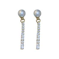 925 Sterling Silver Drop Earring, with Shell Pearl, plated, micro pave cubic zirconia & for woman, more colors for choice, 30mm, Sold By Pair