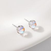 925 Sterling Silver Stud Earring with Moonstone plated fashion jewelry & for woman 6mm Sold By Pair