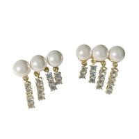 925 Sterling Silver Tassel Earring, with Shell Pearl, gold color plated, micro pave cubic zirconia & for woman, 15.50x17.50mm, Sold By Pair