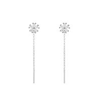 925 Sterling Silver Thread Through Earrings Flower platinum plated micro pave cubic zirconia & for woman 40mm Sold By Pair
