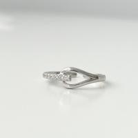 925 Sterling Sølv Cuff fingerring, platineret, justerbar & Micro Pave cubic zirconia & for kvinde, Størrelse:6.5, Solgt af PC