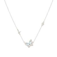925 Sterling Silver Necklace with 2inch extender chain Butterfly platinum plated cross chain & micro pave cubic zirconia & for woman Length Approx 15.7 Inch Sold By PC