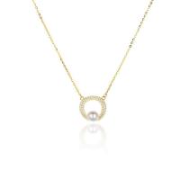 925 Sterling Silver Necklace, with Shell Pearl, with 2inch extender chain, Geometrical Pattern, gold color plated, cross chain & micro pave cubic zirconia & for woman & hollow, 13x13mm, Length:Approx 15.7 Inch, Sold By PC