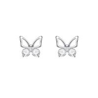 925 Sterling Silver Stud Earring Butterfly platinum plated micro pave cubic zirconia & for woman Sold By Pair