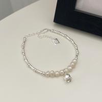 925 Sterling Silver Bracelet, with Freshwater Pearl, with 2inch extender chain, silver color plated, fashion jewelry & for woman, Length:Approx 5.6 Inch, Sold By PC