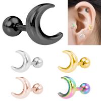 Stainless Steel Stud Earrings, 304 Stainless Steel, Moon, fashion jewelry & Unisex, more colors for choice, Sold By Pair