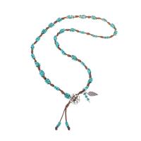Zinc Alloy Jewelry Necklace with turquoise & Polyester Cord with 7cm extender chain handmade fashion jewelry & for woman two different colored Sold Per 54 cm Strand