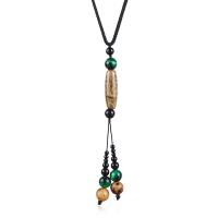 Sweater Chain Necklace Polyester Cord with Bodhi Wood Beads & Gemstone & Cats Eye & Tibetan Agate handmade fashion jewelry & for woman multi-colored 150mm Length 86 cm Sold By PC