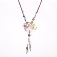 Sweater Chain Necklace Polyester Cord with turquoise & White Agate & Shell & Lampwork & Amethyst & Zinc Alloy handmade fashion jewelry & for woman multi-colored 90mm Length 86 cm Sold By PC