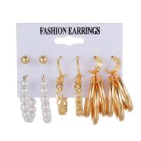 Zinc Alloy Drop Earrings with Plastic Pearl gold color plated 6 pieces & fashion jewelry & for woman two different colored Sold By Set