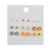 Zinc Alloy Drop Earrings with Resin & Plastic Pearl plated 9 pieces & fashion jewelry & for woman & with rhinestone multi-colored Sold By Set