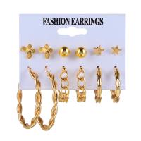 Boucles d'oreilles en alliage de zinc, Placage de couleur d'or, 6 pièces & bijoux de mode & pour femme, doré, Vendu par fixé