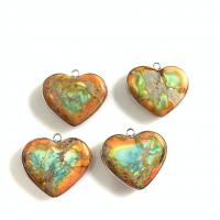 Natural Imperial Jasper Pendants Impression Jasper with Brass Heart silver color plated fashion jewelry & DIY Sold By PC