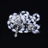 Rosary Necklace Trochus Shell with Zinc Alloy Cross silver color plated fashion jewelry & Unisex white   Length Approx 58.5 cm Sold By PC