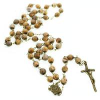 Rosary Necklace Picture Jasper with Zinc Alloy Cross antique bronze color plated fashion jewelry & Unisex & pearlized mixed colors  Length Approx 88 cm Sold By PC