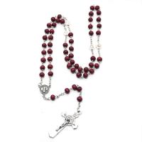 Rosary Necklace Pine with Zinc Alloy Cross silver color plated fashion jewelry & Unisex & pearlized red   Length Approx 49.7 cm Sold By PC