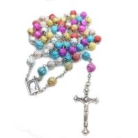 Rosary Necklace, Plastic, with Tibetan Style, Cross, silver color plated, fashion jewelry & Unisex, mixed colors, 8mm,22x42mm,10x17mm, Length:Approx 78 cm, Sold By PC