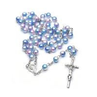 Rosary Necklace Plastic with Zinc Alloy Cross silver color plated fashion jewelry & Unisex mixed colors 8mm  Length Approx 56.5 cm Sold By PC