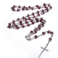 Rosary Necklace, Crystal, with Tibetan Style, Cross, silver color plated, fashion jewelry & Unisex & faceted, Violet, 6x8mm,23x42mm,12x20mm, Length:Approx 86 cm, Sold By PC