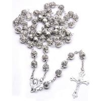 Четки Ожерелье, цинковый сплав, Kресты, плакированный цветом под старое серебро, ювелирные изделия моды & Мужская, не содержит никель, свинец, 8mm, длина:Приблизительно 57.5 см, продается PC