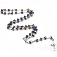 Rosary Necklace, Crystal, with Tibetan Style, Cross, silver color plated, fashion jewelry & Unisex, multi-colored, 6x8mm,23x42mm,12x20mm, Length:Approx 86 cm, Sold By PC