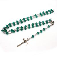 Rosary Necklace Crystal with Zinc Alloy Cross silver color plated fashion jewelry & Unisex Crystal Green   Length Approx 54 cm Sold By PC