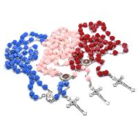 Rosary Necklace Resin with Zinc Alloy Cross silver color plated fashion jewelry & Unisex 8mm Length Approx 52 cm Sold By PC