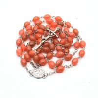 Rosary Necklace, Resin, with Tibetan Style, Cross, silver color plated, fashion jewelry & Unisex, orange, 5x7mm,18x47mm,15mm, Length:Approx 88 cm, Sold By PC
