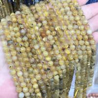 Natürlicher Quarz Perlen Schmuck, Rutilated Quarz, rund, poliert, DIY & verschiedene Größen vorhanden, goldfarben, verkauft per ca. 38 cm Strang