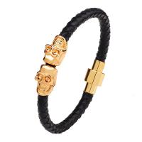 Tibetan Style Bracelet, with leather cord, Skull, plated, fashion jewelry & Unisex, more colors for choice, nickel, lead & cadmium free, Length:Approx 8.3 Inch, Sold By PC
