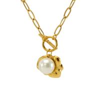 Stainless Steel Jewelry Necklace, 304 Stainless Steel, with Plastic Pearl, 18K gold plated, fashion jewelry & for woman, golden, 11.50x12.30mm, Length:Approx 17.72 Inch, Sold By PC