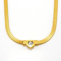 Collier de bijoux en acier inoxydable, Acier inoxydable 304, avec 1.97inch chaînes de rallonge, coeur, Plaqué or 18K, bijoux de mode & pavé de micro zircon & pour femme, doré, Longueur:Environ 17.72 pouce, Vendu par PC