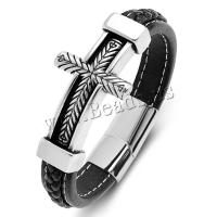 PU Leather Cord Bracelets with 316L Stainless Steel Cross punk style & for man Sold By PC